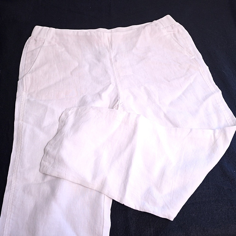 NWT J. Jill 100% Linen Pants Womens MP White Elastic Waist Straight Leg Capri